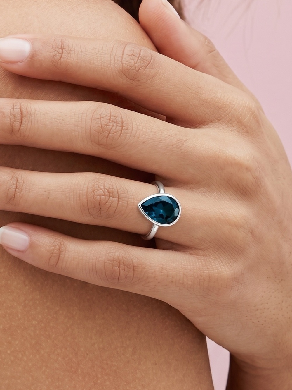 Teardrop Blue Gemstone Silver Ring - Blue